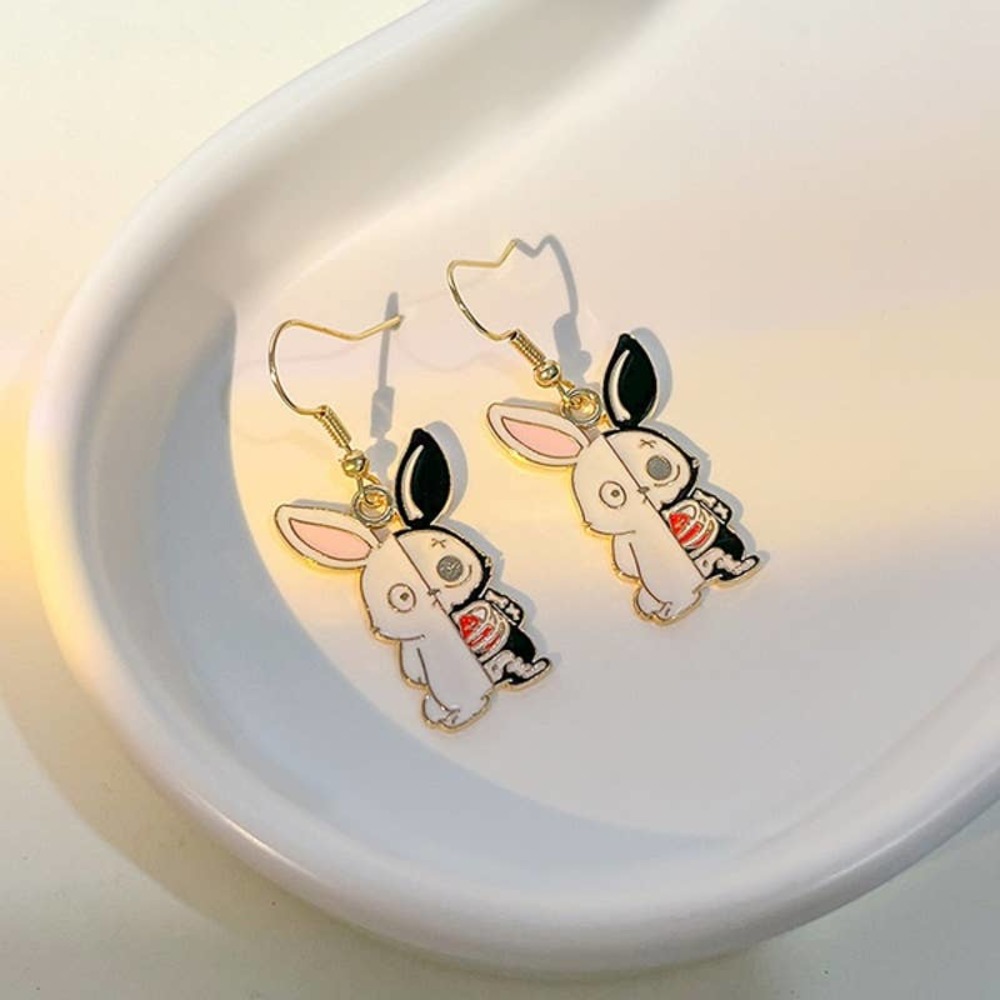 Enamel Skeleton Rabbit Fishhook French Loop Dangle Earrings